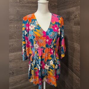 Colorful Floral V-Neck Blouse